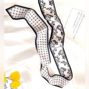 Elegant Black and White Floral Skinny Scarf
